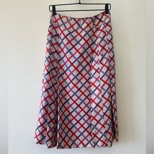 Saint Laurent VTG Rive Gauche Made in USA Red and Purple Lattice A-Line Skirt